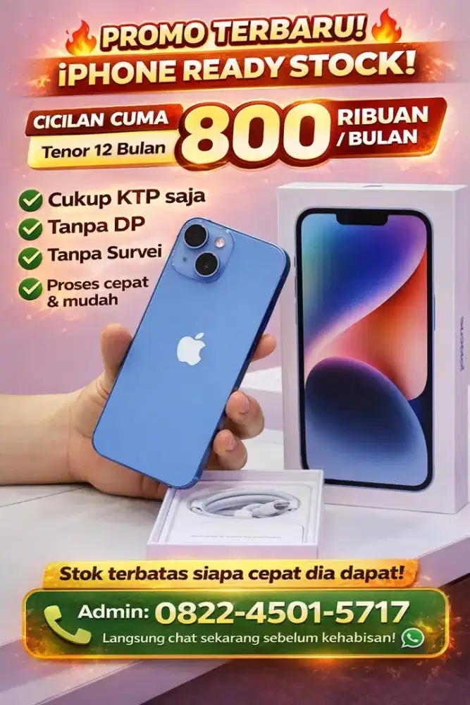 CICILAN IPHONE 14 128GB CUMA 800.000 TENOR 12 BULAN DENGAN KTP SAJA