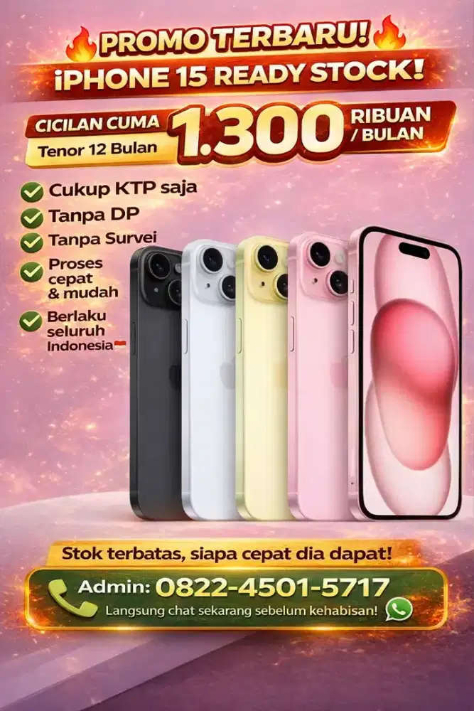 IPHONE 15 128GB CICILAN CUMA 1.200.000 TENOR 12 BULAN DENGAN KTP SAJA