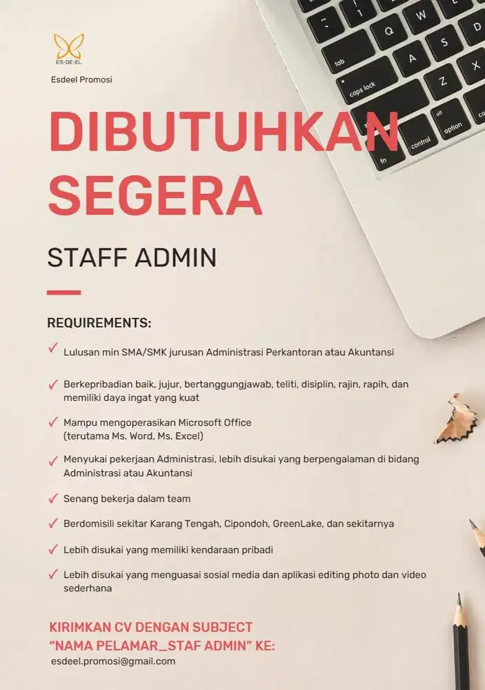 Staff Administrasi  *DIBUTUHKAN SEGERA*