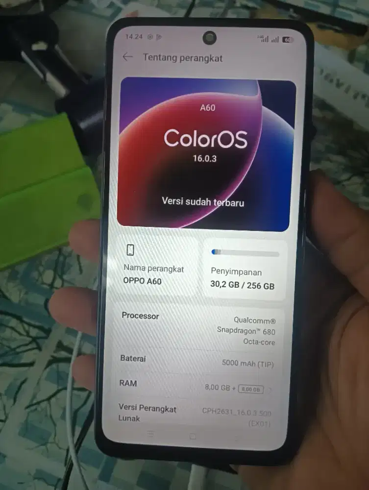 Oppo a60 4G dual sim card ram 16 Rom 256 original (batangan)