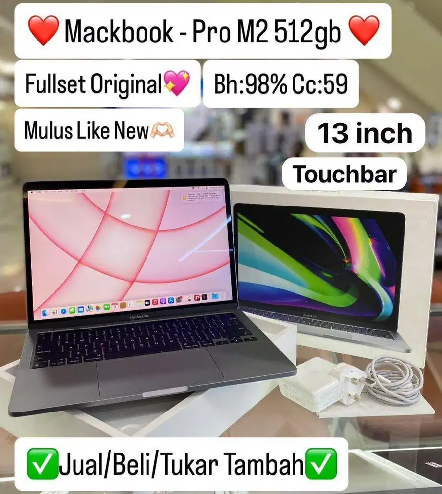 Macbook Pro M2 8/512 Gb Space Grey Fullset Ori Bisa cicilan