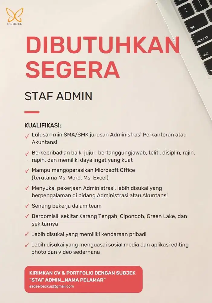 Staff Administrasi  *DIBUTUHKAN SEGERA*