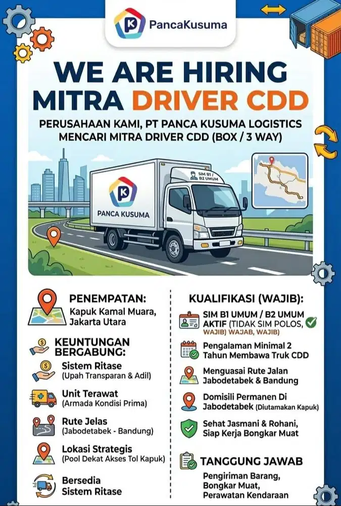 Dicari Mitra Driver membawa truk CDD (Box atau 3 Way)