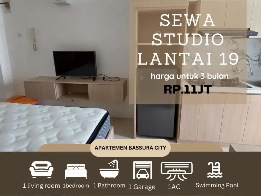 sewa studio full furnis lantai 19 dekat mall apartemen bassura city