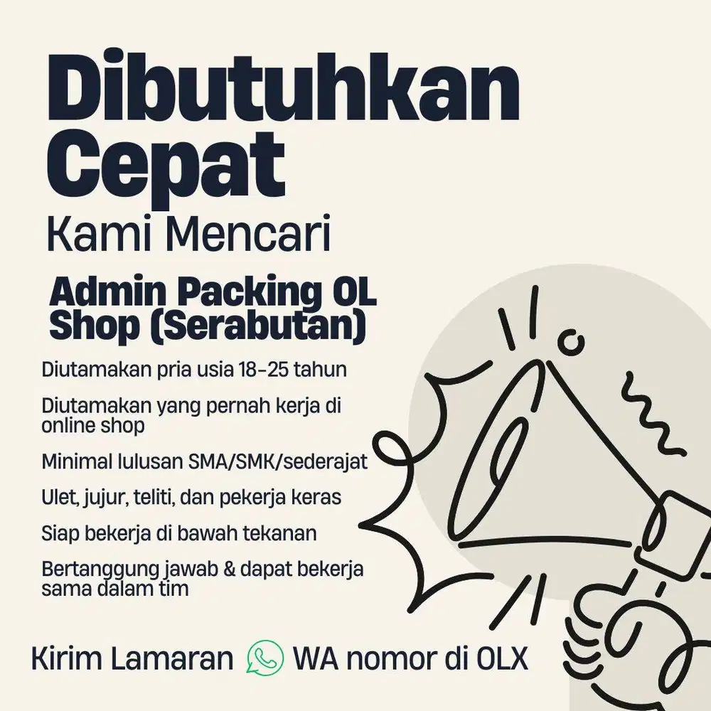 Dibutuhkan Cepat Karyawan Packing Online Shop