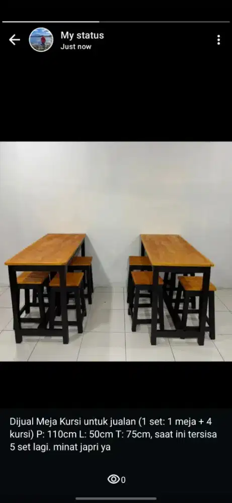 1 set meja dan 4 kursi untuk cafe, kedai, usaha lainnya