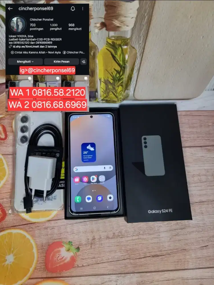 Jual hp likeNEW SAMSUNG S24 fe 5g 8/256 istimewa FREE adaptor n case