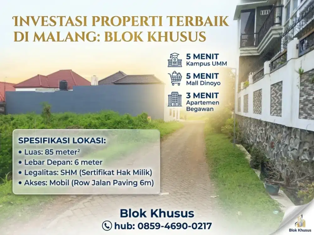 Cocok Bangun Kost 5 Menit Kampus UIN Malang Jual Kavling Row Jalan 6 Meter