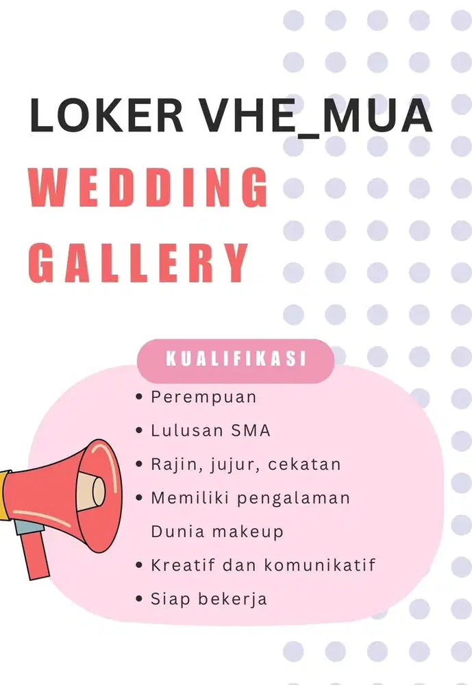 Dibutuhkan asisten mua dan jaga galery
