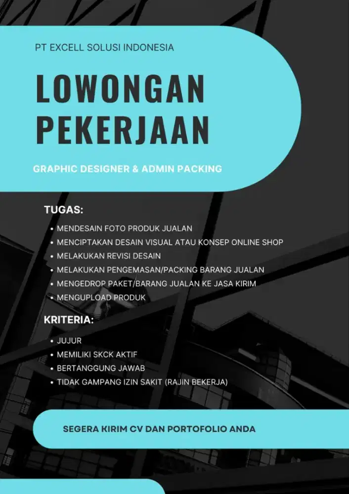 Dibuka Lowongan Pekerjaan Sebagai Graphic Designer & Admin Packing