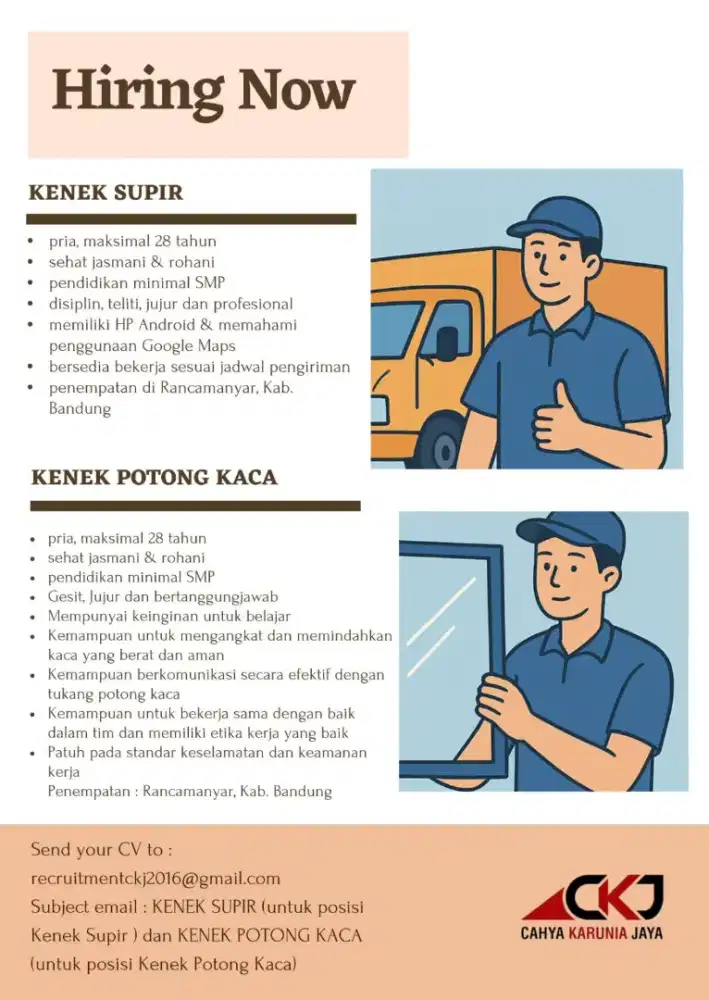 Loker Kenek Supir Mobil dan Kenek Potong Kaca