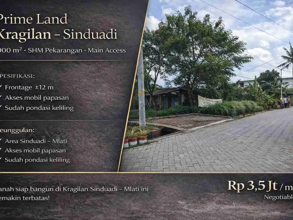Tanah SHM Pekarangan 1000 m² Kragilan Sinduadi – Akses Lebar, Siap Bangun & Investasi
