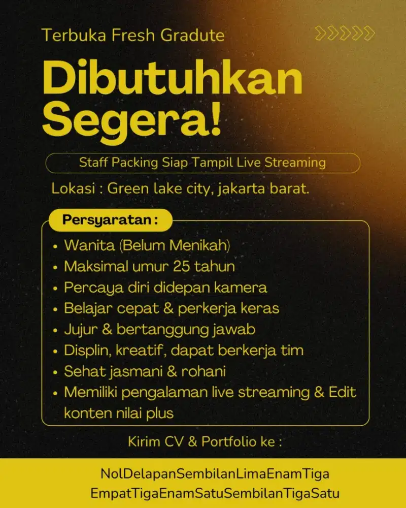 Dibutuhkan Segera Staff Packing Siap Live