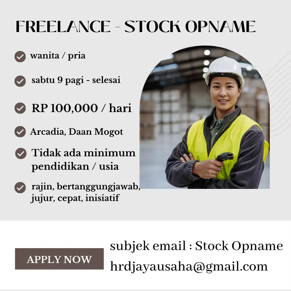 LOWONGAN KERJA HARIAN (SABTU SAJA) - Stock Opname / Cek Stok