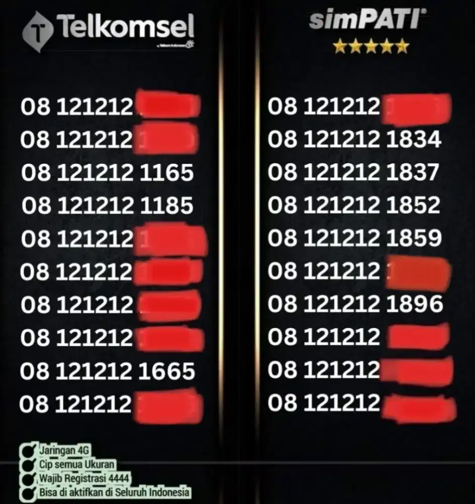 nomor cantik simpati 08121212 abab minimalis 4G LTe bkn angka besar