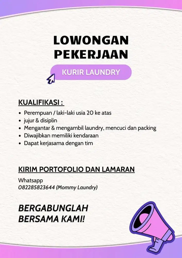 Lowongan kurir mommy laundry