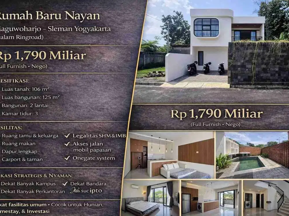 Rumah Baru 2 Lantai Full Furnish Dalam Ringroad – Nayan Maguwoharjo, Siap Huni & Siap Investasi