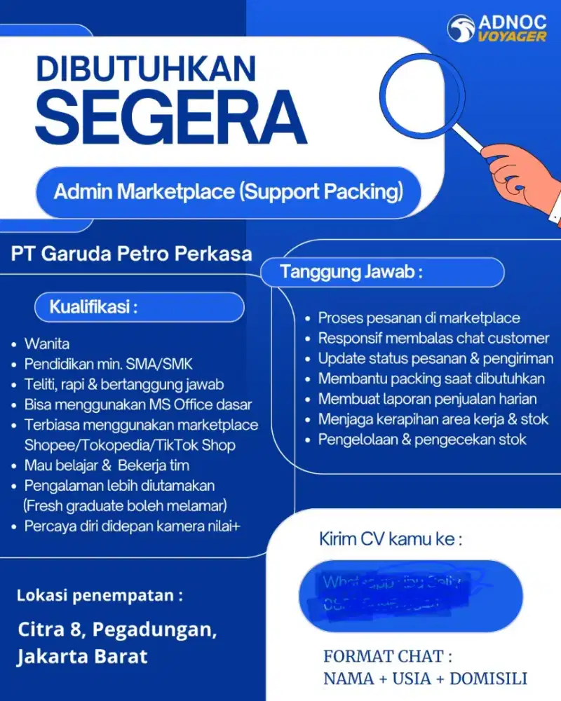 DIBUTUHKAN ADM ONLINE SUPPORT PACKING