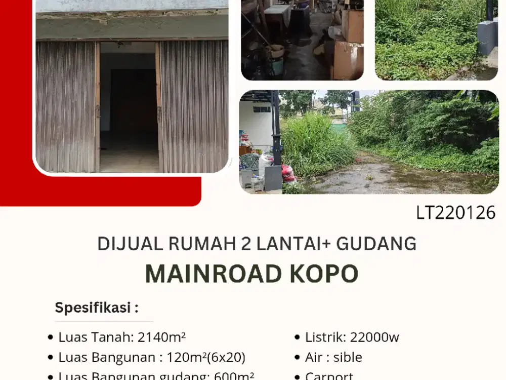 Dijual rumah + Gudang di mainroad kopo