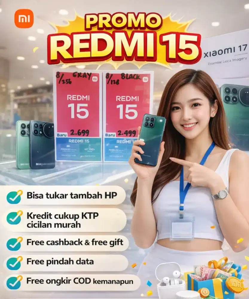 Promo Redmi 15 - ORI New Segel garansi 15 bulan - Cashback 100k