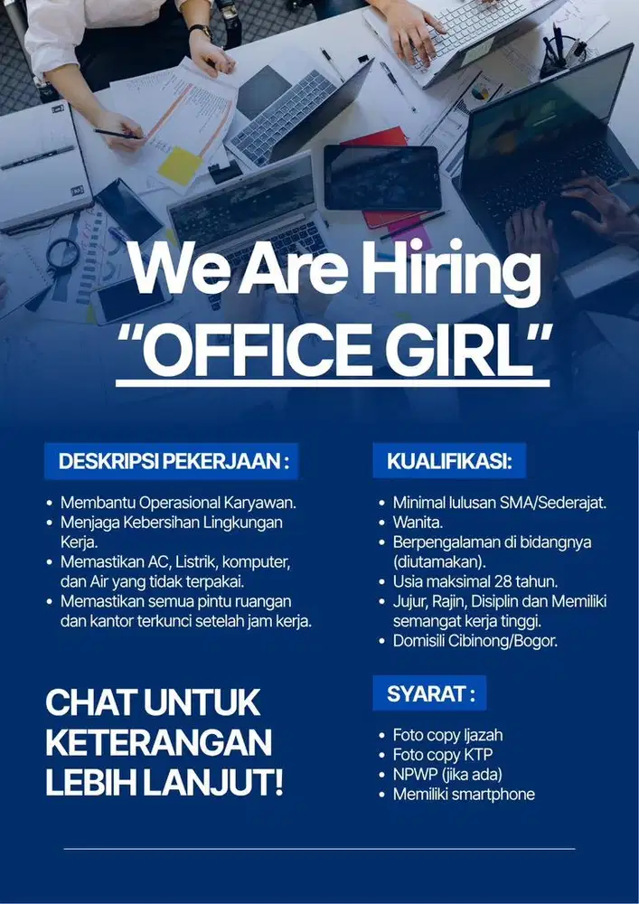 DIBUTUHKAN CEPAT OFFICE GIRL DI DAERAH CIBINONG BOGOR
