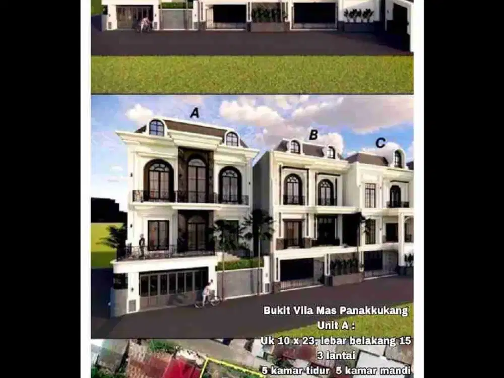 Bukit Vila Mas Panakkukang 
Belakang Mall MP
Belakang Swissbell Hotel Panakkukang 

Unit B & C : 
UK : 10 x 15 
3 lantai 
5 kamar tidur 
5 kamar mandi 
(Harga : 7M)

NB: Harga tdk mengikat