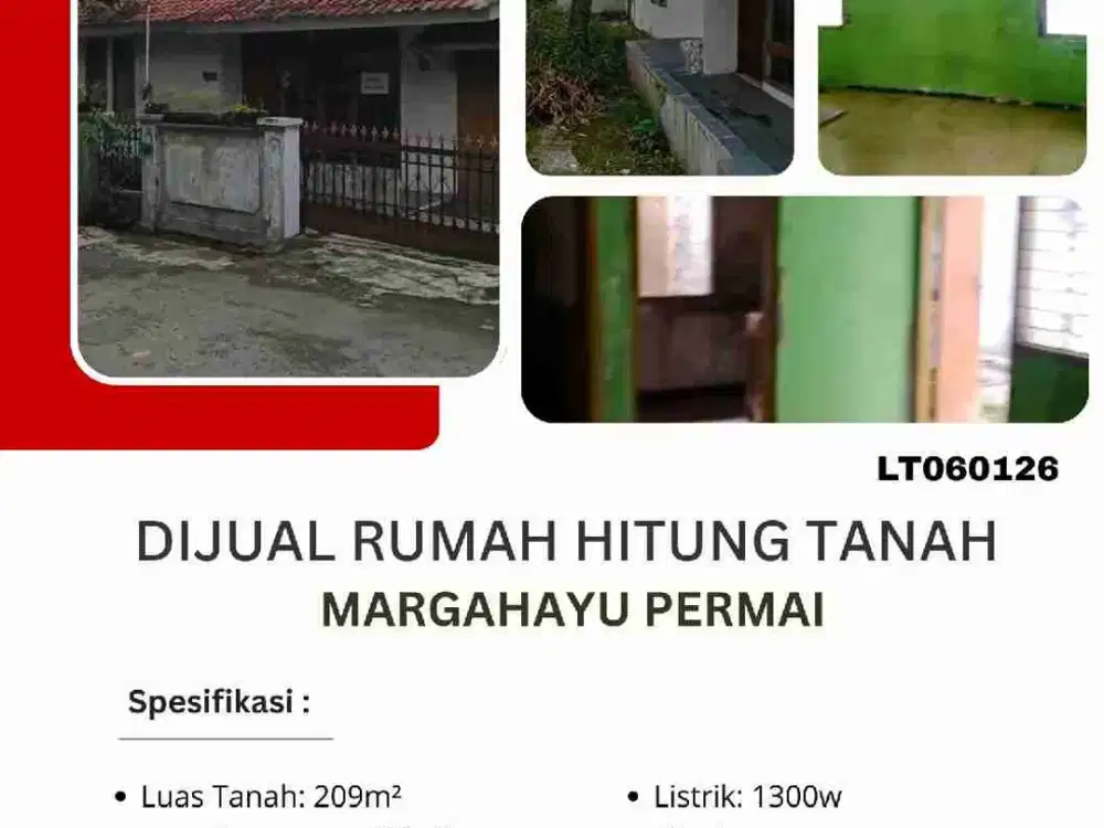 Dijual cepat rumah hitung tanah di Margahayu permai