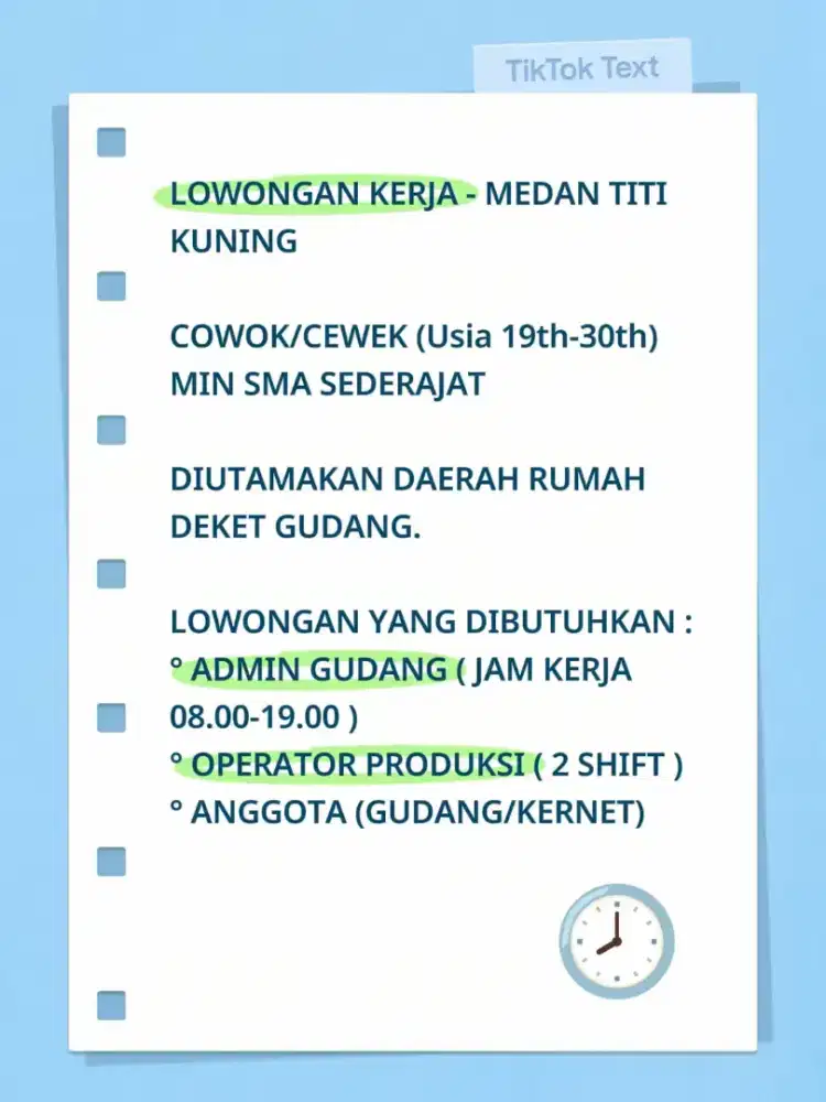 DIBUTUHKAN POSISI UNTUK COWOK DAN CEWEK
