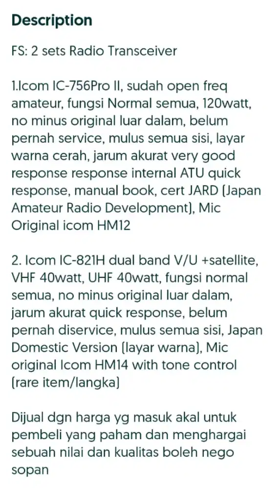 Radio Transceiver HF+50Mhz Icom IC-756ProII dan IC-821H