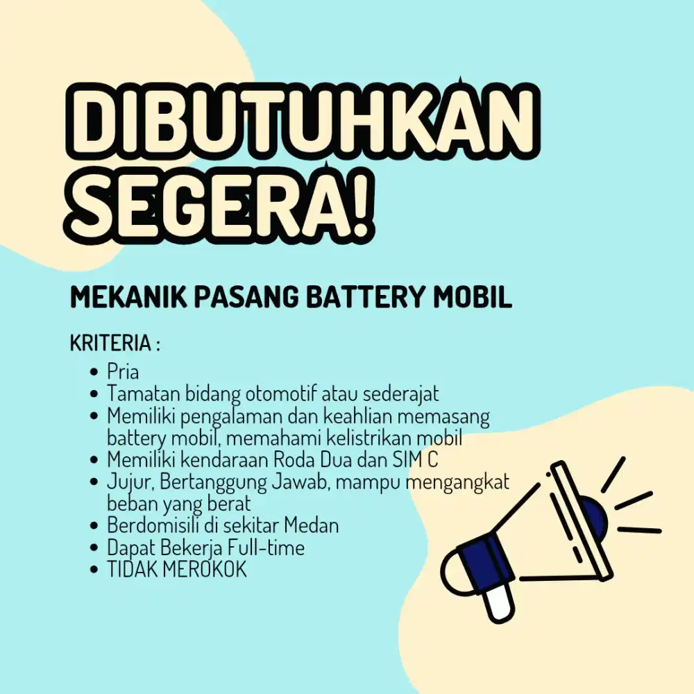 LOWONGAN KERJA MEKANIK PASANG BATTERY