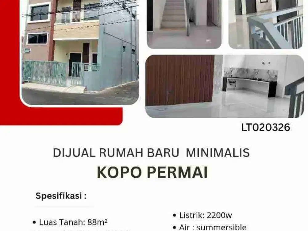 Dijual rumah baru minimalis  2,5 lantai di Kopo Permai
