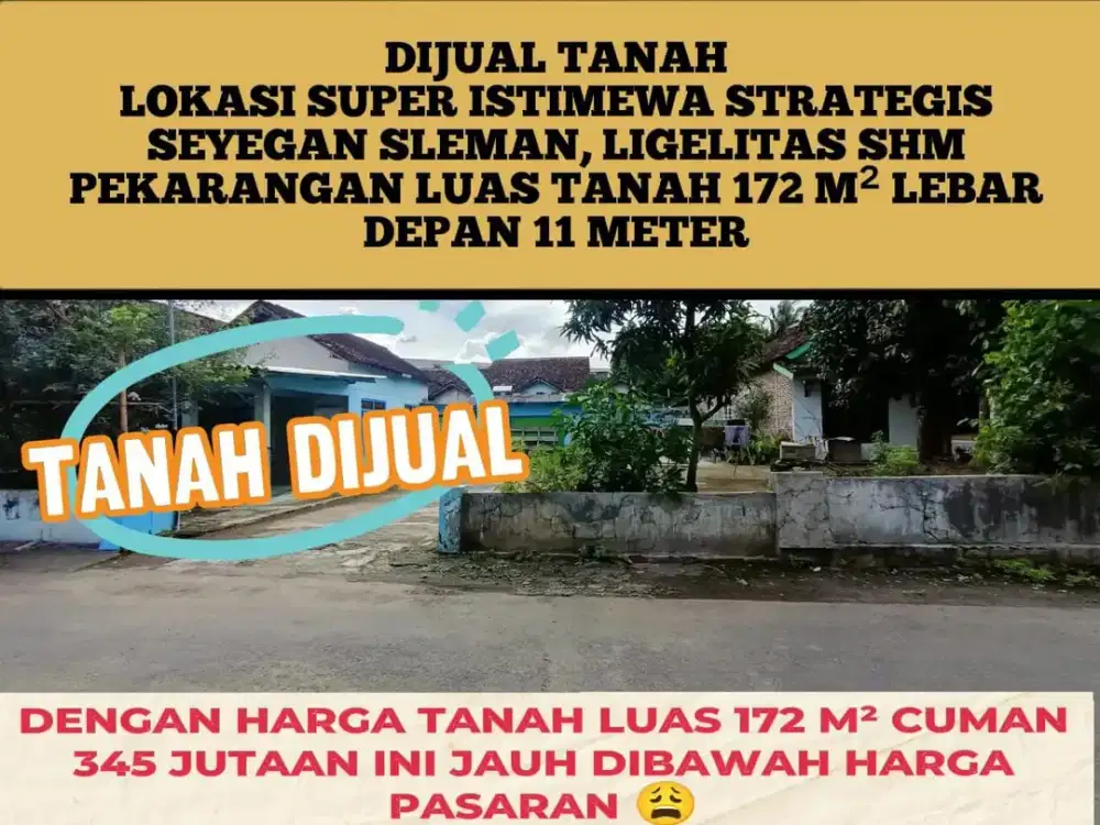 Dijual Tanah Murah SHM Pekarangan Mangku jalan Aspal Seyegan, Sleman.