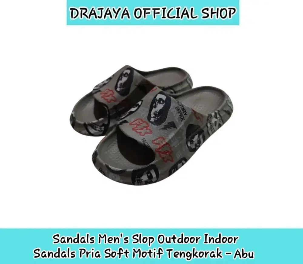 Slop Sandals Soft Sports Indoor Outdoor Sandals Motif Tengkorak Abu