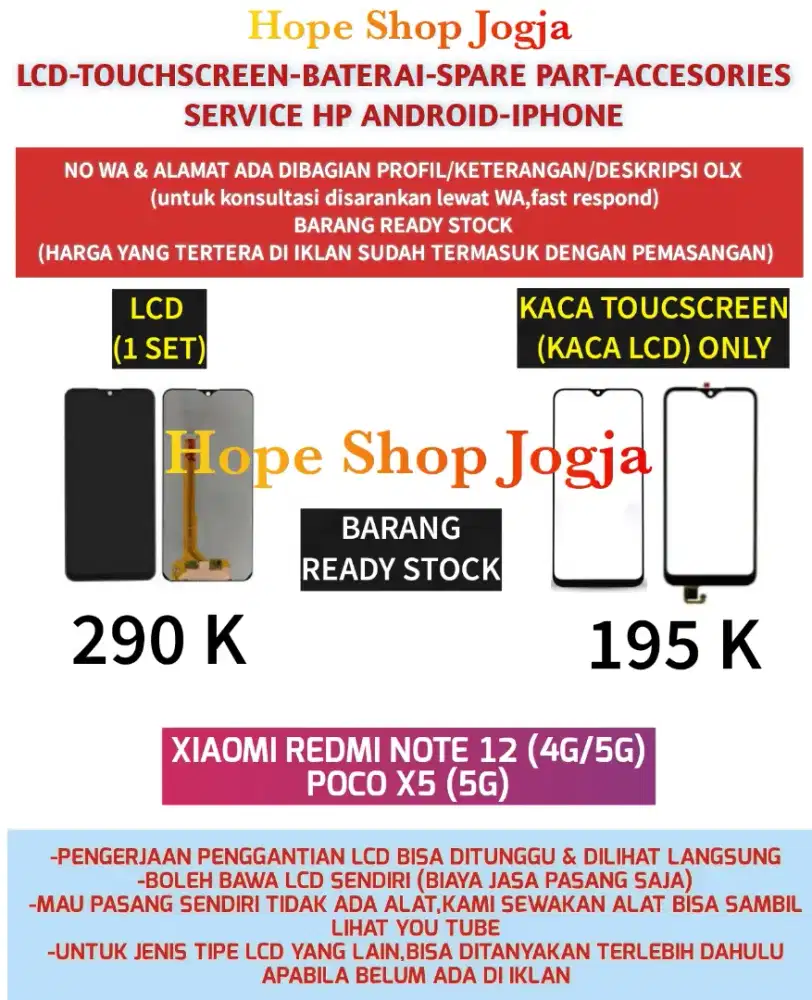 Touchscreen-Baterai/LCD XIAOMI REDMI NOTE 12 (4G/5G) POCO X5 (5G)