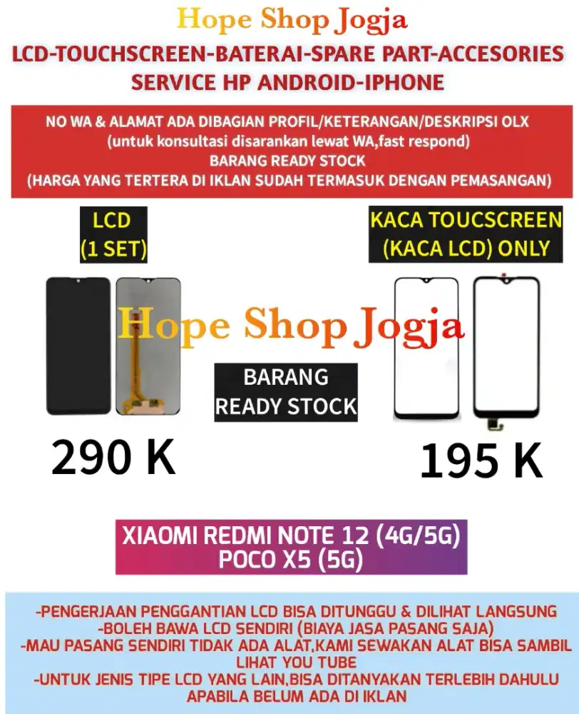 Touchscreen/Baterai-LCD XIAOMI REDMI NOTE 12 (4G/5G) POCO X5 (5G)