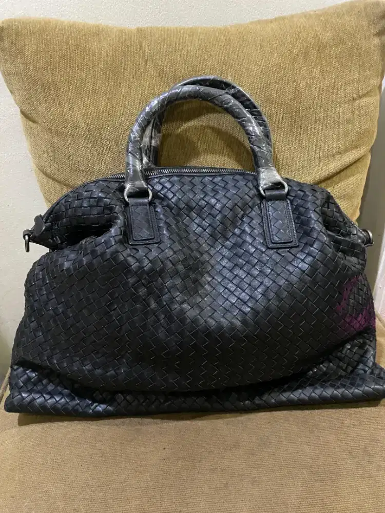 Tas kerja tas travel mini bottega veneta black leather good quality