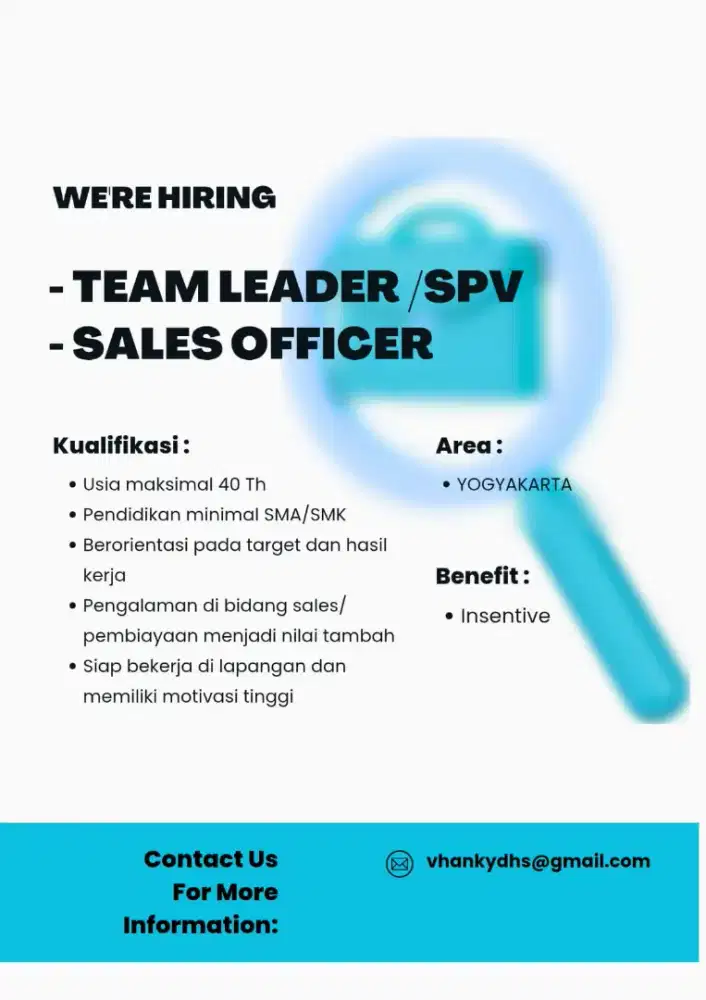 Lowongan Kerja Dicari Team Leader/SPV & Sales Untuk Perbankan