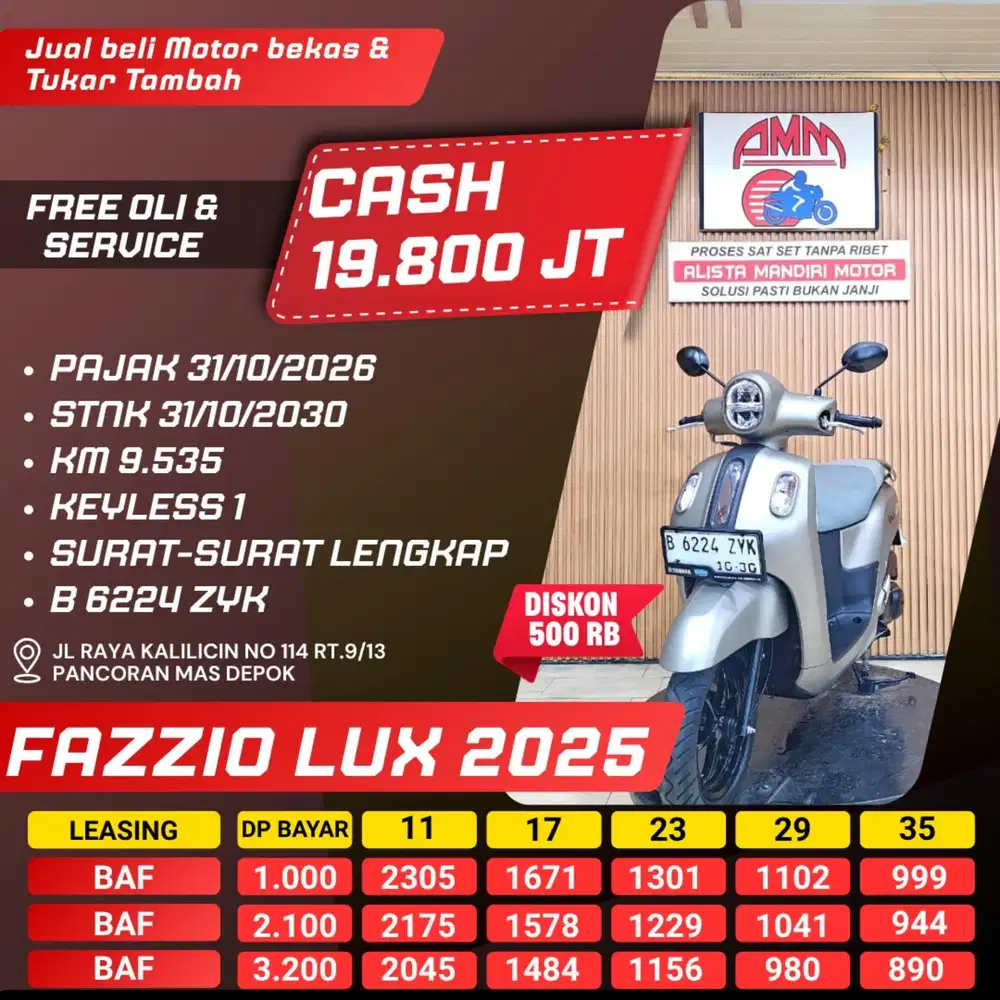 FAZZIO LUX 2025, BS TT, CC, CASH/ KREDIT