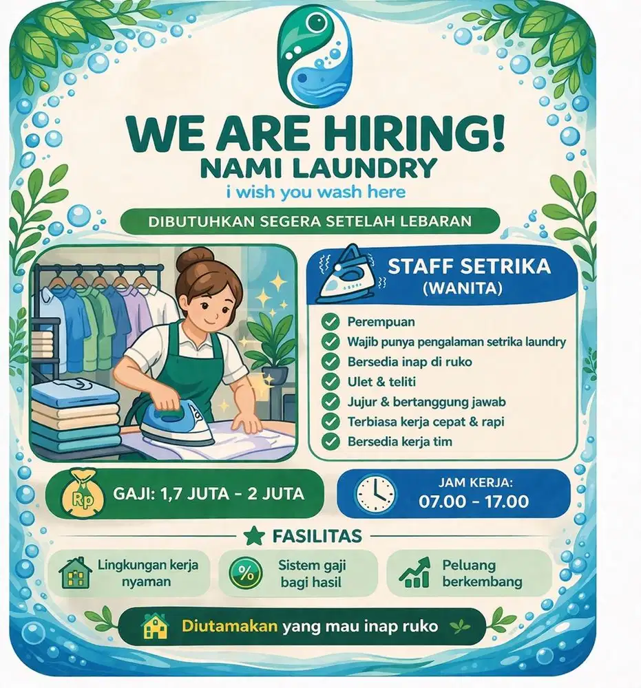 Dibutuhkan Pegawai Laundry