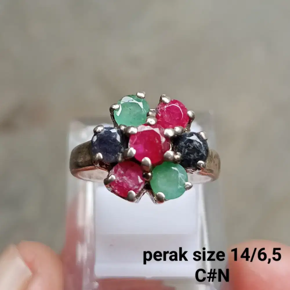 Cincin perak ladies, custom batu Ruby sapphire zamrud