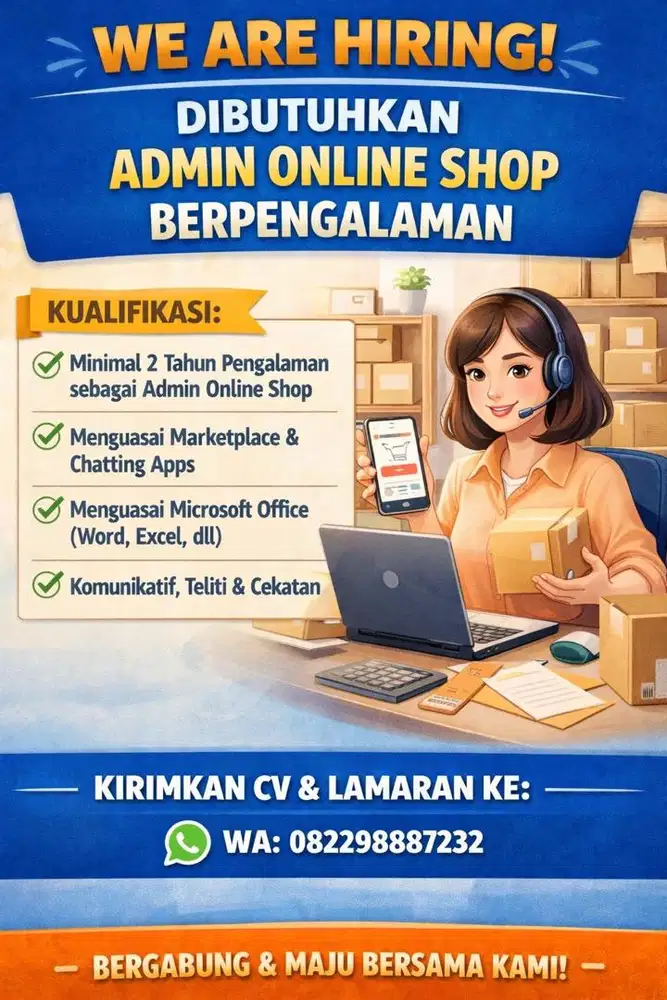 JELAMBAR !Di butuhkan segera Admin Olshop (WANITA)  berpengalaman !!!