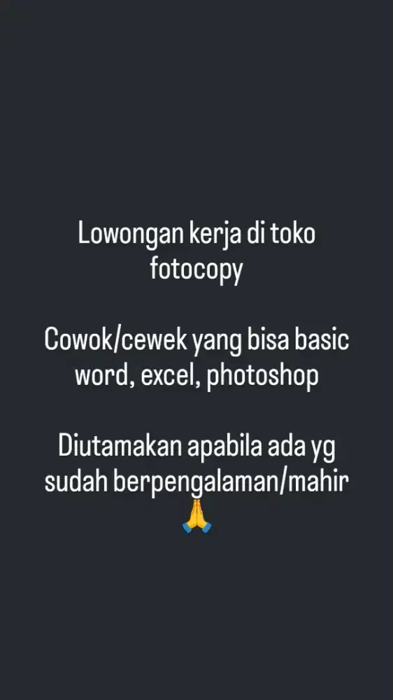 Lowongan kerja fotocopy 1 orang cewek atau cowok