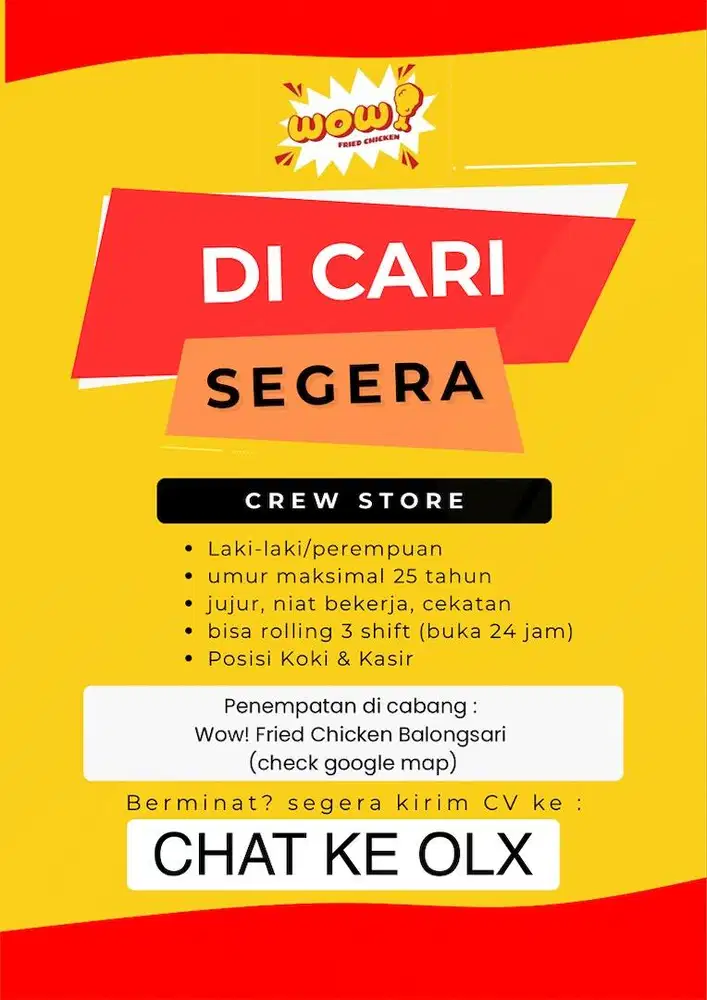 LOWONGAN DICARI CREW STORE COWOK YG BS 3 SHIFT BALONGSARI TAMA