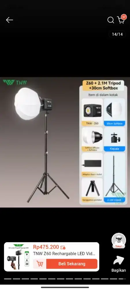 DIJUAL TNW Z60 Rechargable LED Video Light Softbox Lighting
