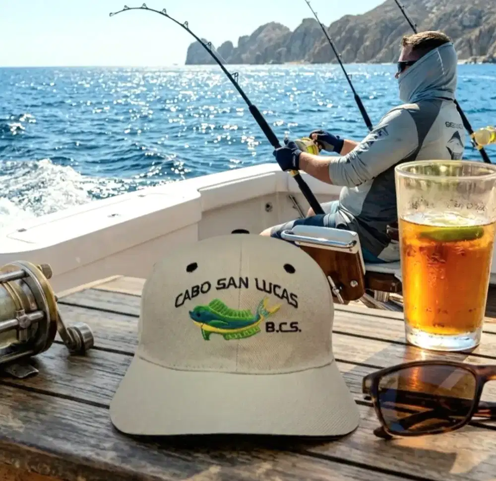 Topi Vintage Mancing Ikan Cabo San Lucas Original Second Warna Cream