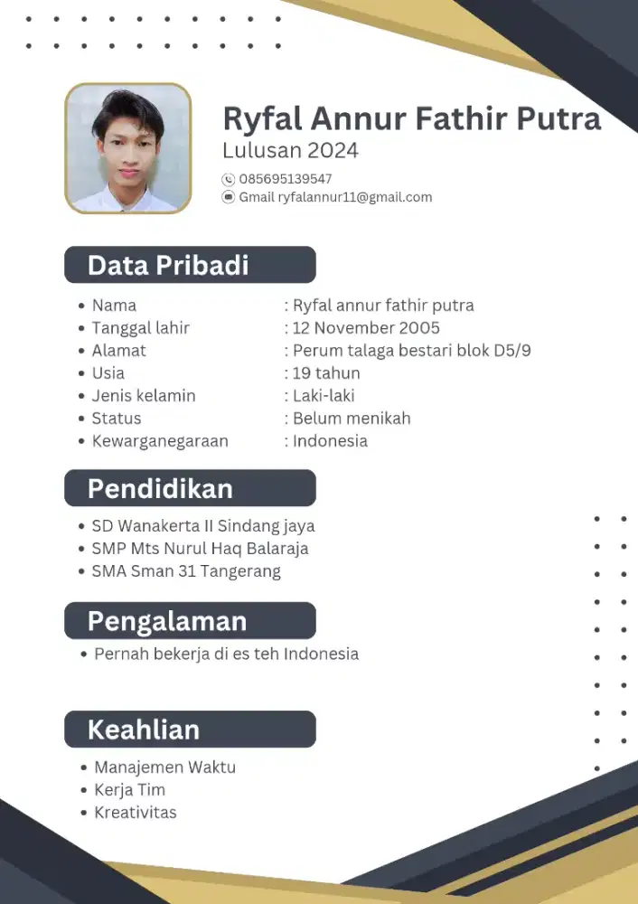 Halo saya sedang butuh pekerjaan, saya siap bergabung dan berkembang.