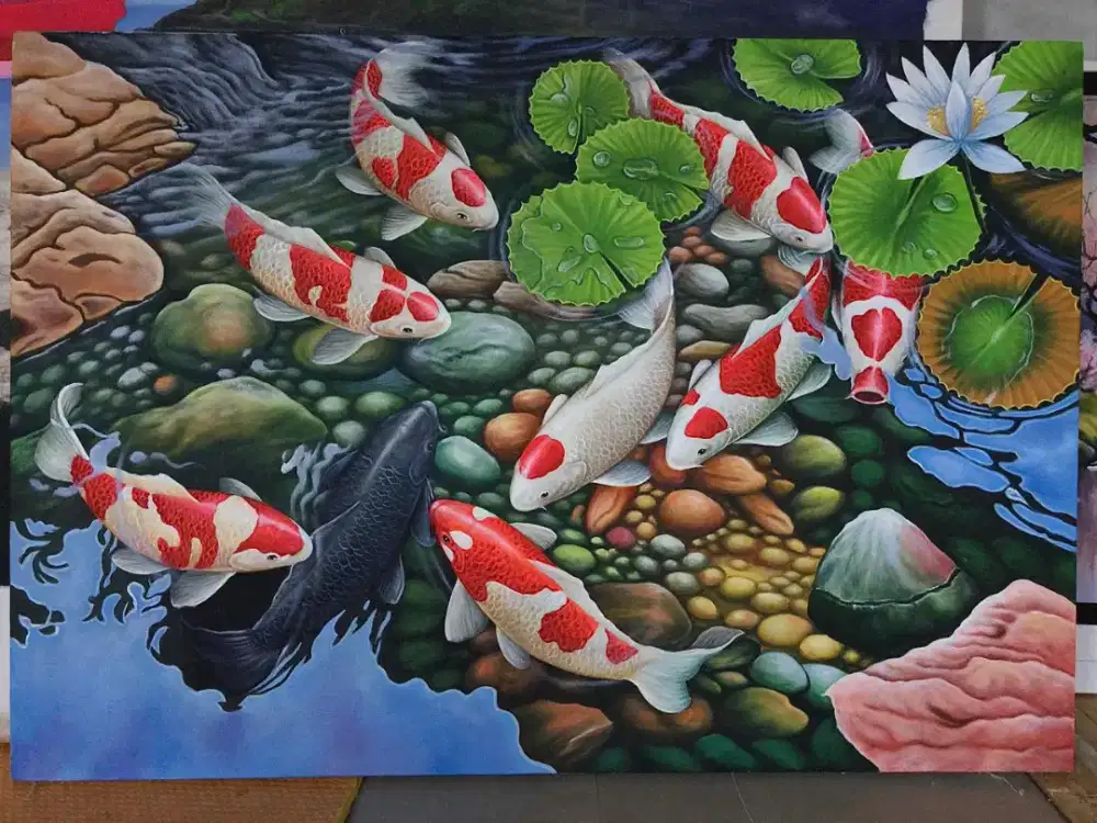Dijual lukisan kanvas ikan koi  90x130 cm