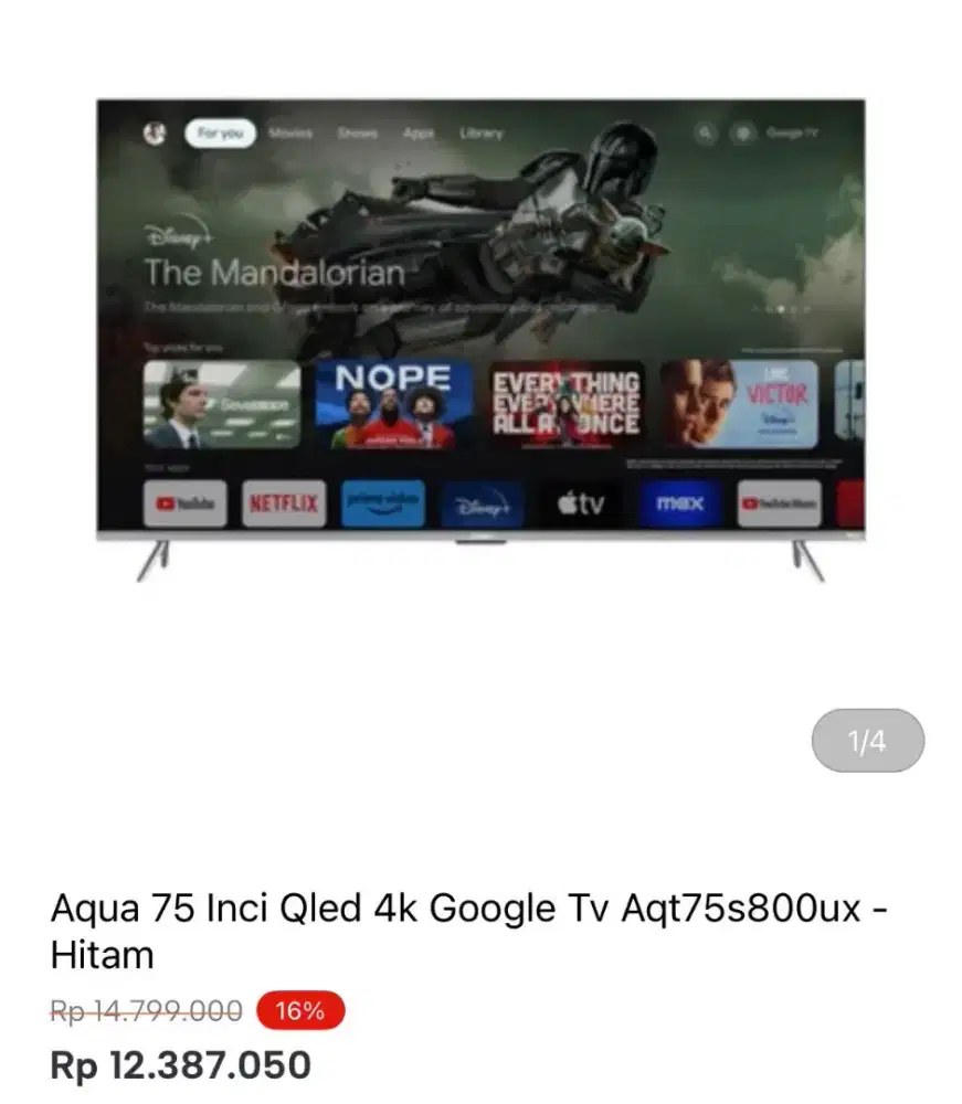 AQUA 75 INCI 4K GOOGLE TV AQT75S800UX