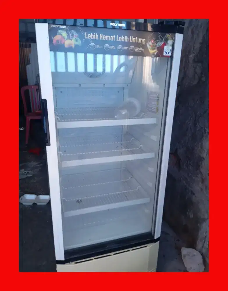 Showcase Polytron 3 rak Lengkap kondisi normal dingin utuh jual cpt BU