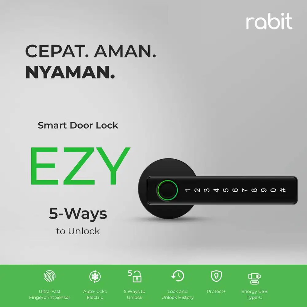 RABIT SMART DOOR LOCK EZY KUNCI PENGUNCI PENGAMAN PINTU RUMAH PINTAR